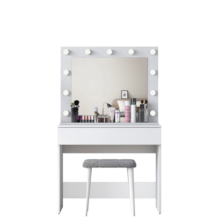 Hanah Home Mesa de Maquillaje Blanca con Espejo y Puf